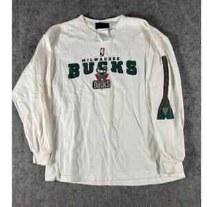Vintage 90s Milwaukee Bucks NBA Long Sleeve Shirt Mens Large White Basketball